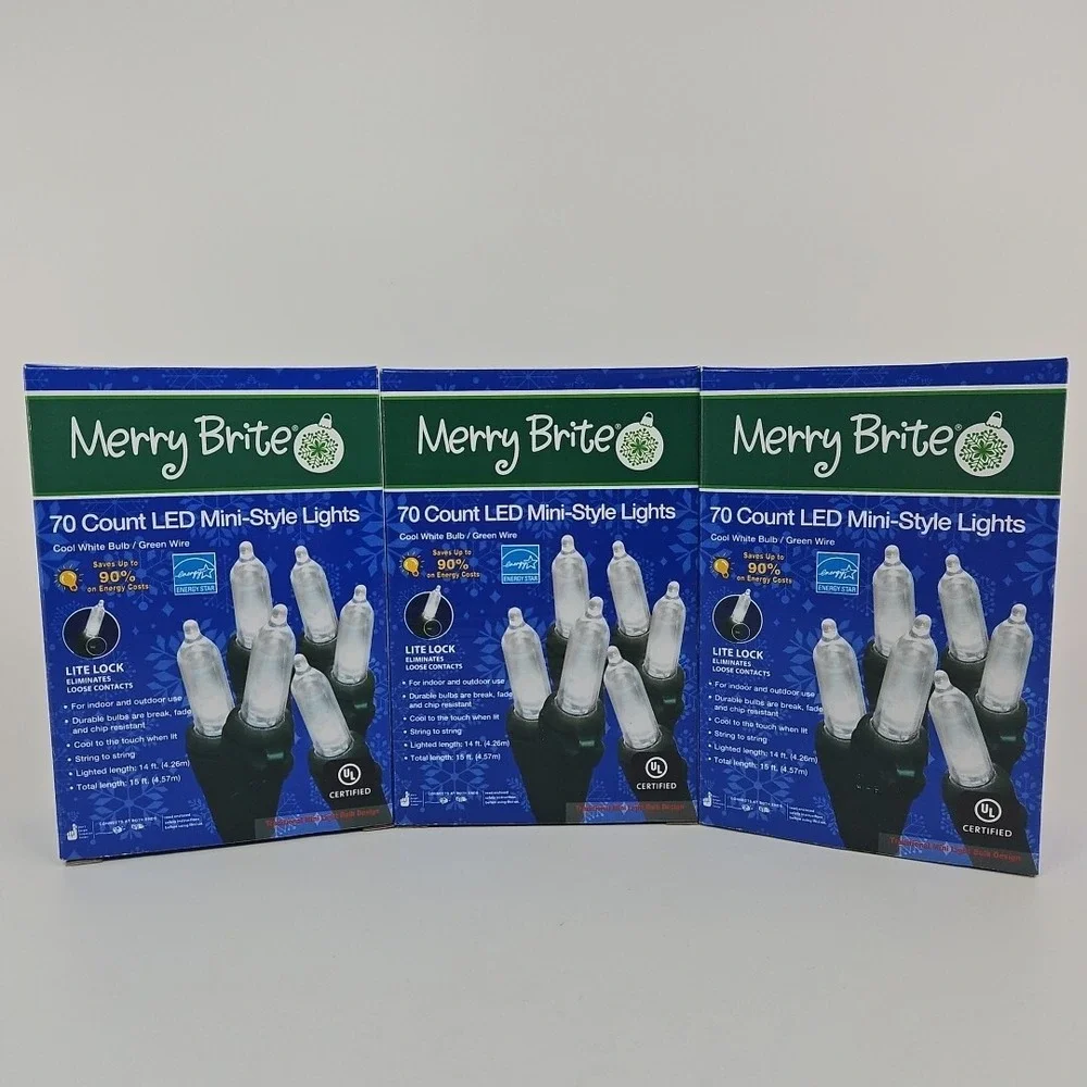 Lot of‎ 3 70 Count LED Mini Lights Cool White Green Wire Indoor/Outdoor 15ft New